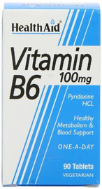 HealthAid Vitamin B6 Pyridoxine HCl 100mg - 90 Tablets