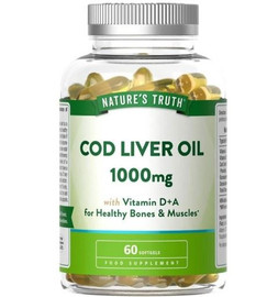 Nature's Truth Cod Liver Oil 1000mg w & Vitamin D+A - 60 Softgels