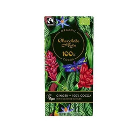 Chocolate and Love Organic Fairtrade Cocoa with Candied Ginger 100% Cocoa - 80g