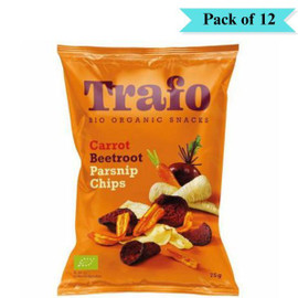 Trafo Organic 3 Vegetable Crisps - Pack of 12 (75g each)
