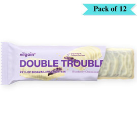 Double Trouble Protein Bar Blueberry Cheesecake - Pack of 12 (55g each)