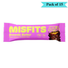 Misfits Health Plant-Based Protein Bar Brownie Batter - Pack of 15 (50g each)