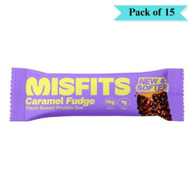 Misfits Health Plant-Based Protein Bar Caramel Fudge - Pack of 15 (50g each)