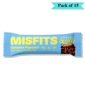 Misfits Health Plant-Based Protein Bar Caramel Popcorn - Pack of 15 (50g each)