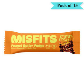 Misfits Health Plant-Based Protein Bar Peanut Butter Fudge - Pack of 15 (50g each)