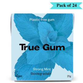 True Gum Vegan Sugar Free Chewing Gum Strong Mint - Pack of 24 (21g each)