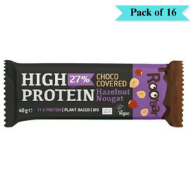 Roobar High Protein Chocolate Covered Bar Hazelnut Nougat - Pack of 16 (40g each)