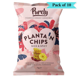 PURELY PLANTAIN Plantain Chips Nice & Spicy - Pack of 10 (75g each)