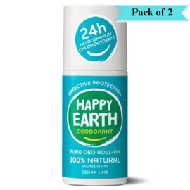 Happy Earth Natural Deodorant Roll-On Cedar Lime - Pack of 2 (75ml each)