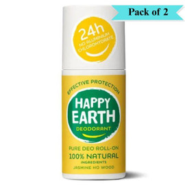 Happy Earth Natural Deodorant Roll-On Jasmine Ho Wood - Pack of 2 (75ml each)