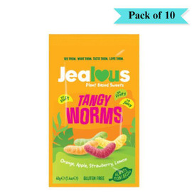 Jealous Sweets Tangy Worms Plant Based Sweets - Pack of 10 (40g each)