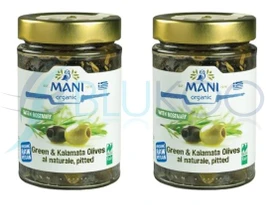 Mani Organic Mixed Olives al Naturale Pitted with Rosemary - Pack of 2 (175g each)