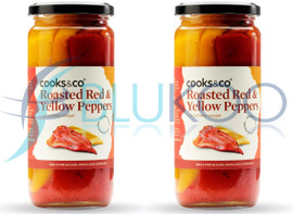 Cooks and Co Roasted Red & Yellow Peppers - Pack of 2 (460g each)