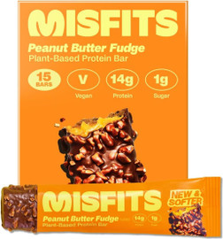 Misfits Plant-Based Protein Bar Peanut Butter Fudge - Pack of 15 (50g each)