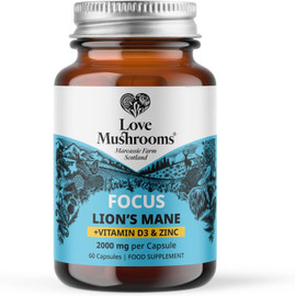 Love Mushrooms Lions Mane + Vit D3 & Zinc 2000mg - 60 Capsules