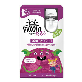 Piccolo Organic Kids Apple & Blackcurrant Squeezy Fruit - Box of 4 (90g each)