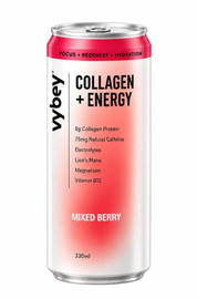 Vybey Sparkling Mixed Berry Collagen Drink with Caffeine - 330ml