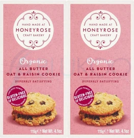 Honeyrose Bakery Organic Gluten Free All Butter Oat & Raisin Cookie - 125g (Pack of 2)