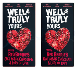 Well and Truly Oat M&lk Chocolate with Red Berries & Lots of Love - 90g (Pack of 2)