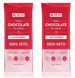 BeKeto Vegan Keto Chocolate + MCT Oil Wild Raspberry - 80g (Pack of 2)