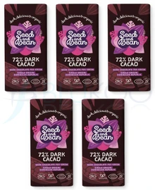 Seed & Bean Organic Extra Dark Chocolate 72% Trinitario Bar - 75g (Pack of 5)