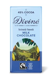 Divine Chocolate Fairtrade High Cocoa 45% Milk Chocolate Bar - 90g