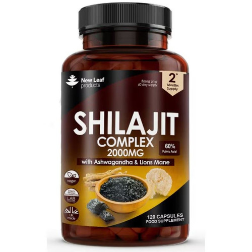 New Leaf Products Shilajit Ashwagandha & Lions Mane 2000mg - 120 Capsules