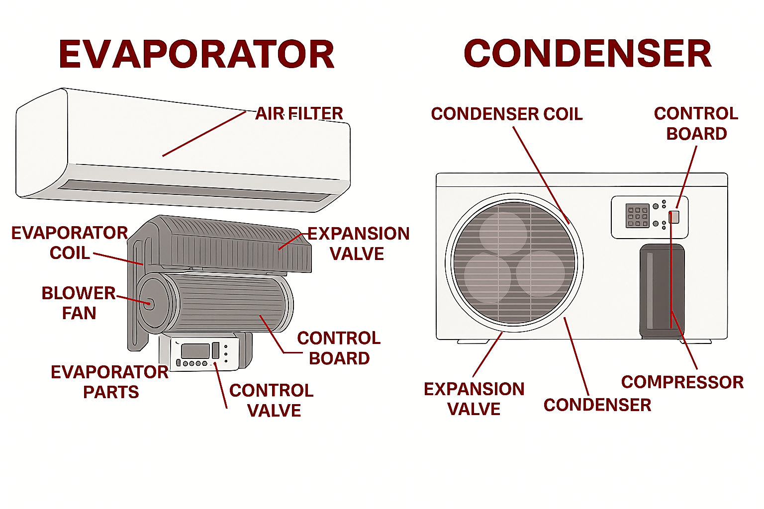 Mini Split Evaporator and Condenser Components
