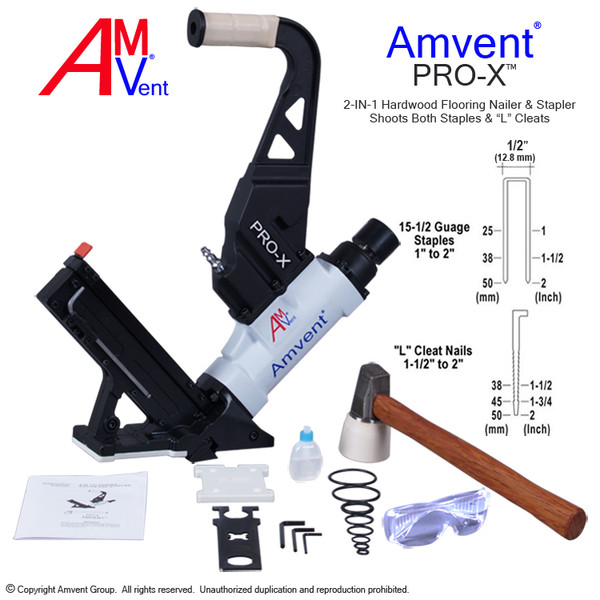 Amvent Pro-X Dual-Use Hardwood/Wood Floor Cleat Nailer + Stapler Gun