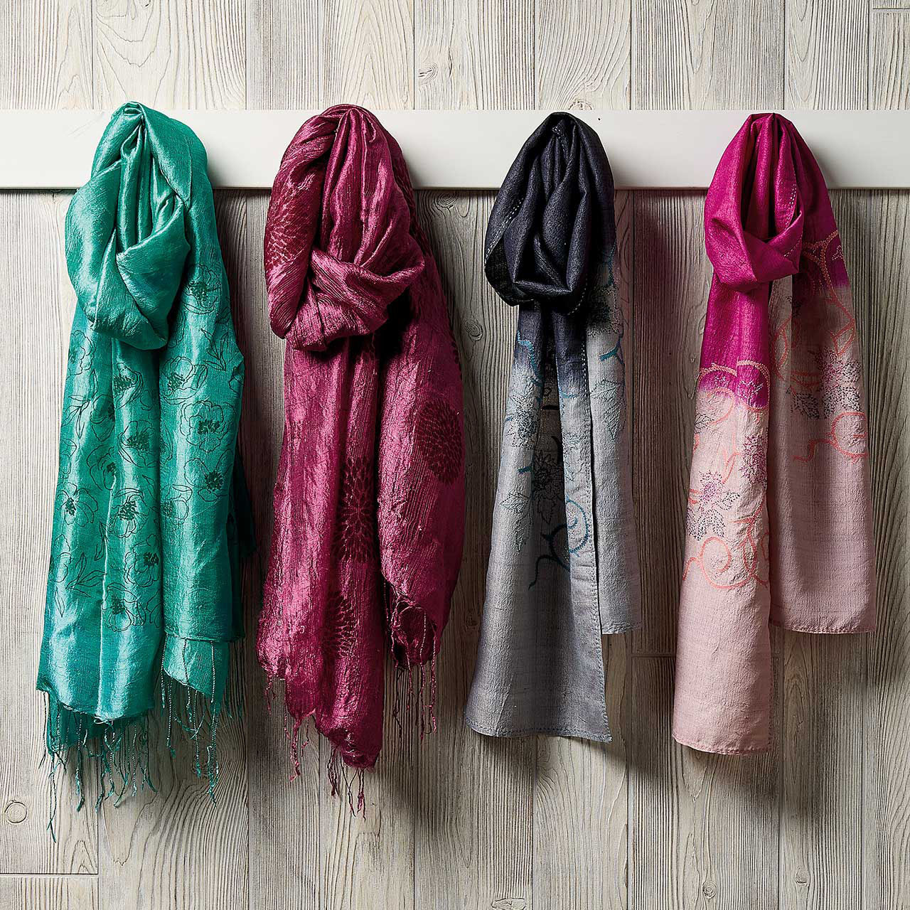 Fair Trade Scarves | Cranberry Floral Silk Scarf | SERRV