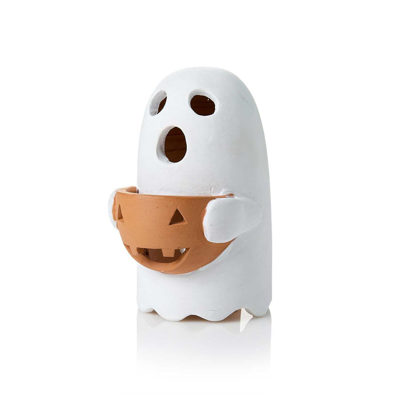 Handmade Halloween Decor | Terracotta Lighted Ghost Lantern | SERRV