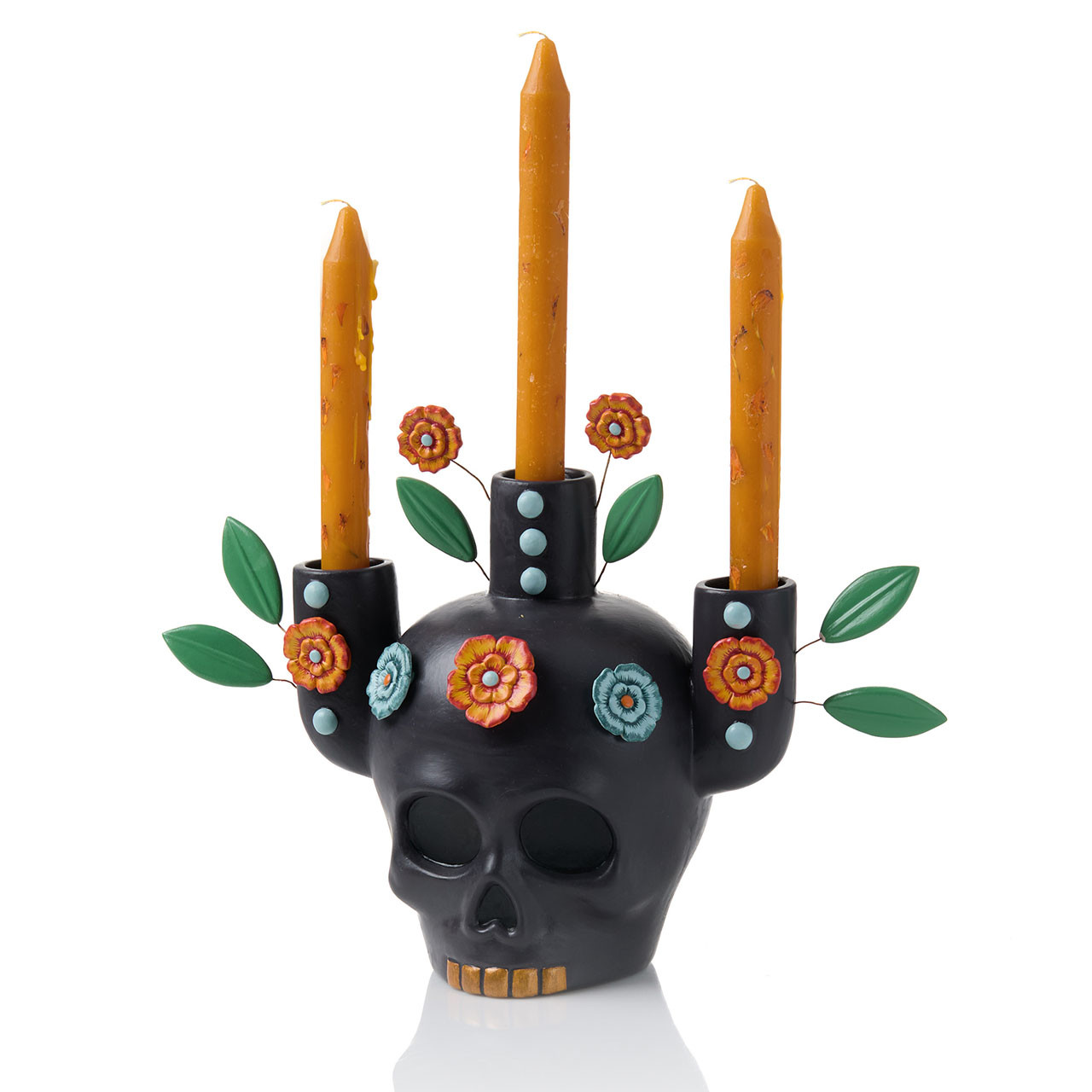 Handmade Halloween Decor | Sugar Skull Clay Candelabra | SERRV