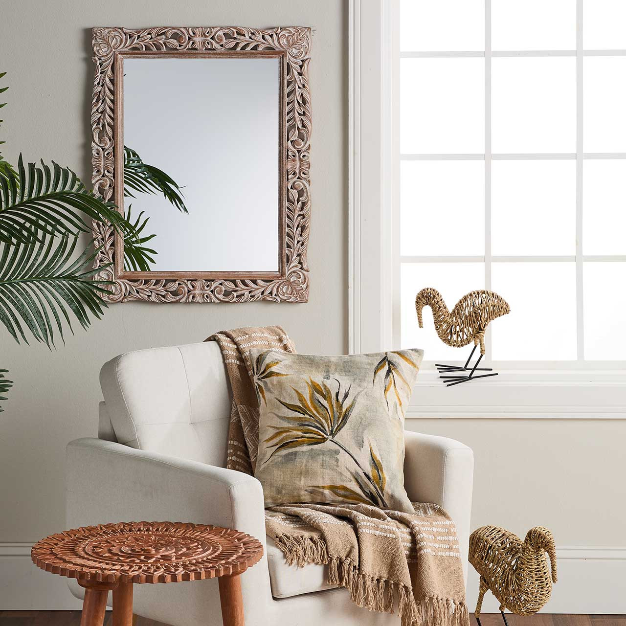 Artisan-Made Rustic Wooden Floral Wall Mirror | SERRV