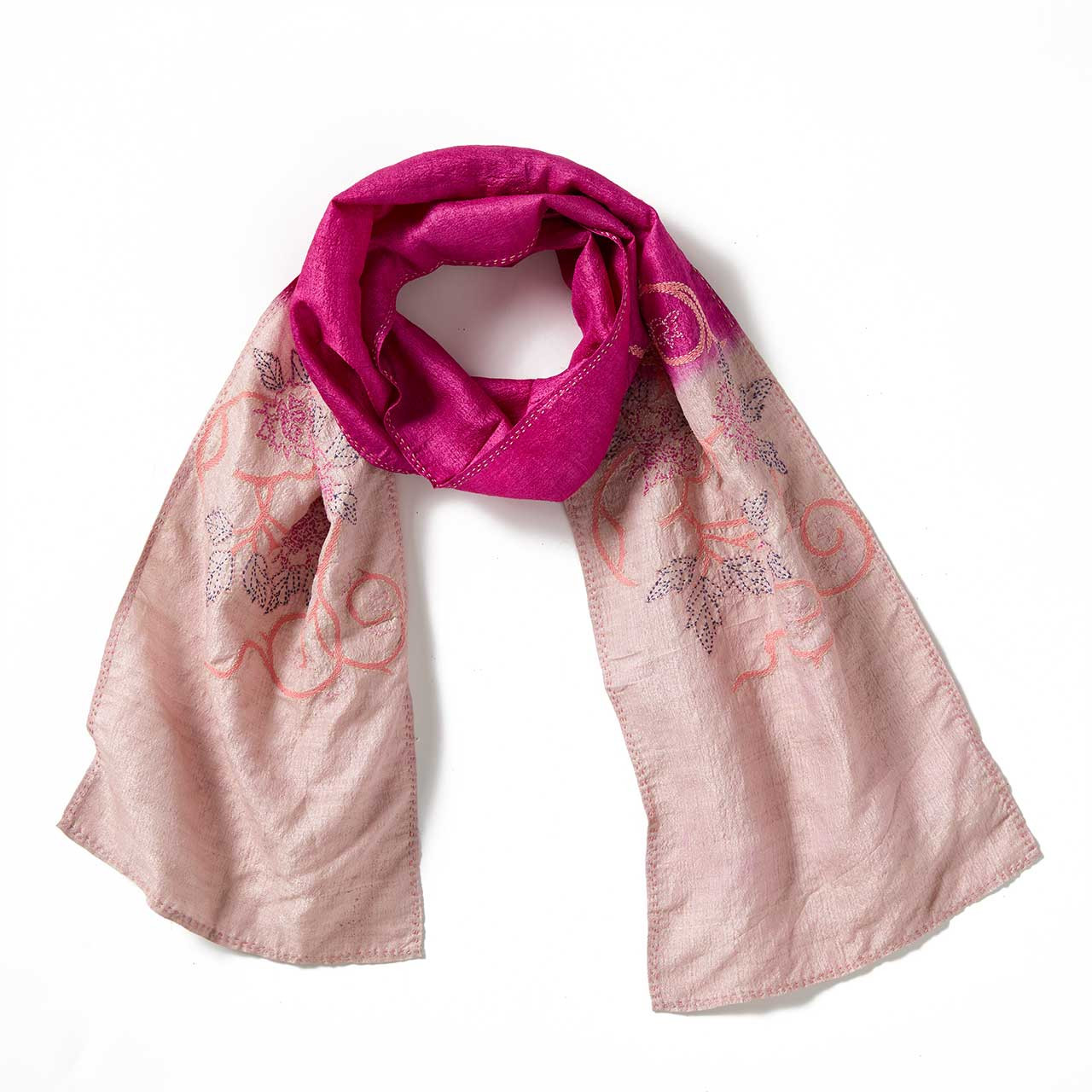 Fair Trade Scarves | Pink Embroidered 100% Silk Scarf | SERRV