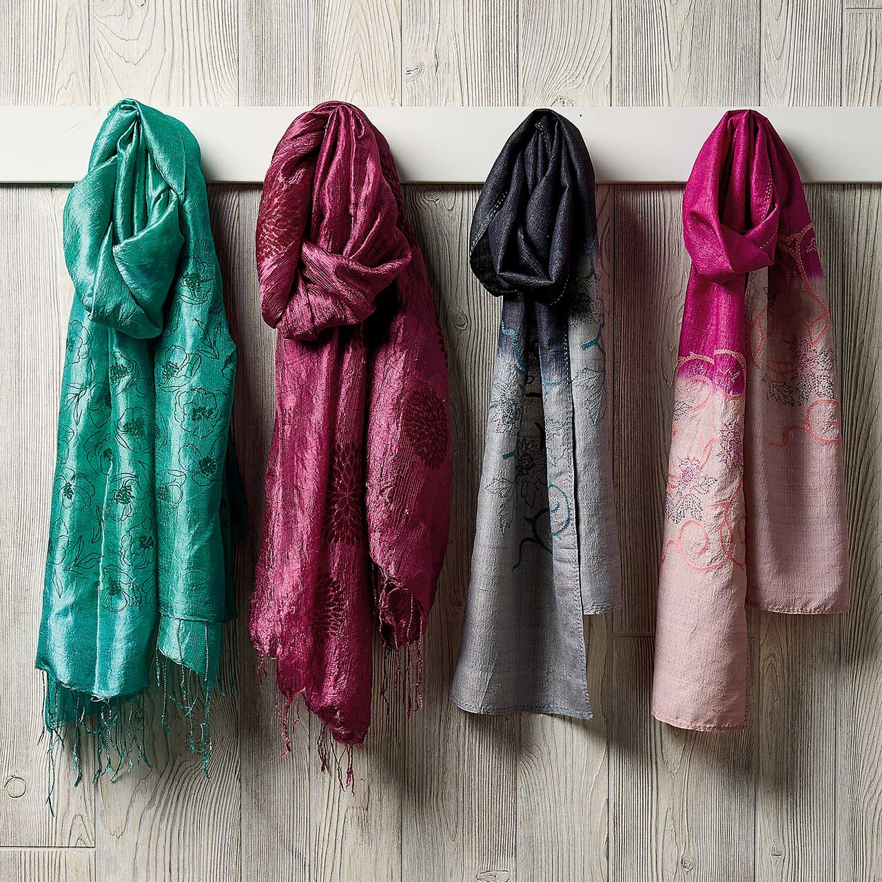 Fair Trade Scarves | Teal Floral Print 100% Silk Scarf | SERRV