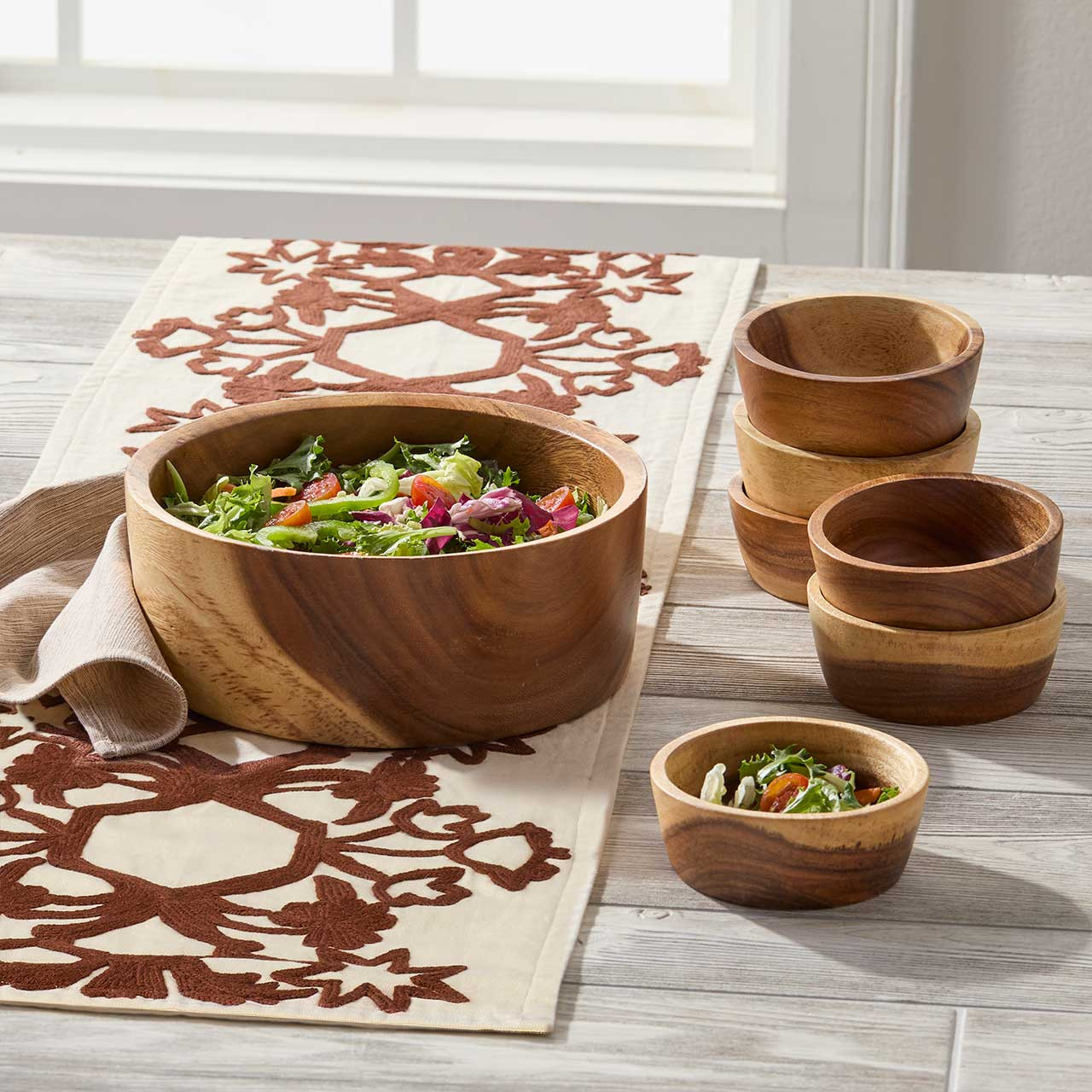 Sustainable Serveware Acacia Wood Salad Bowl Set SERRV