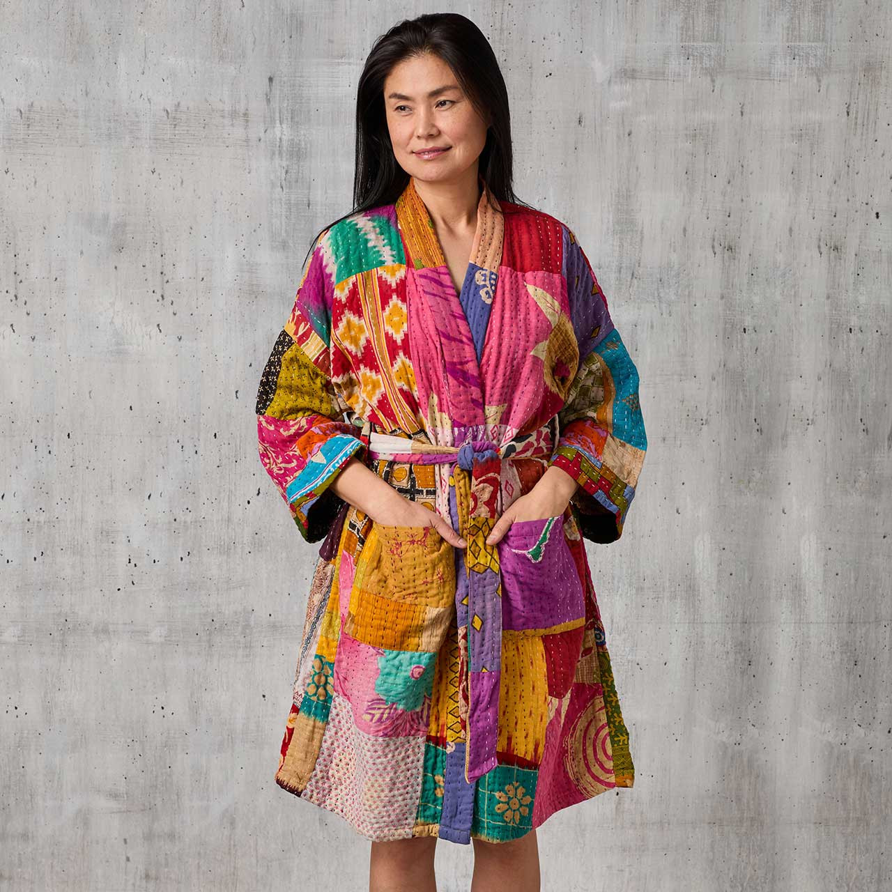 SERRV Patchwork Cotton Sari Robe | Upcycled Sari Lounge Wrap