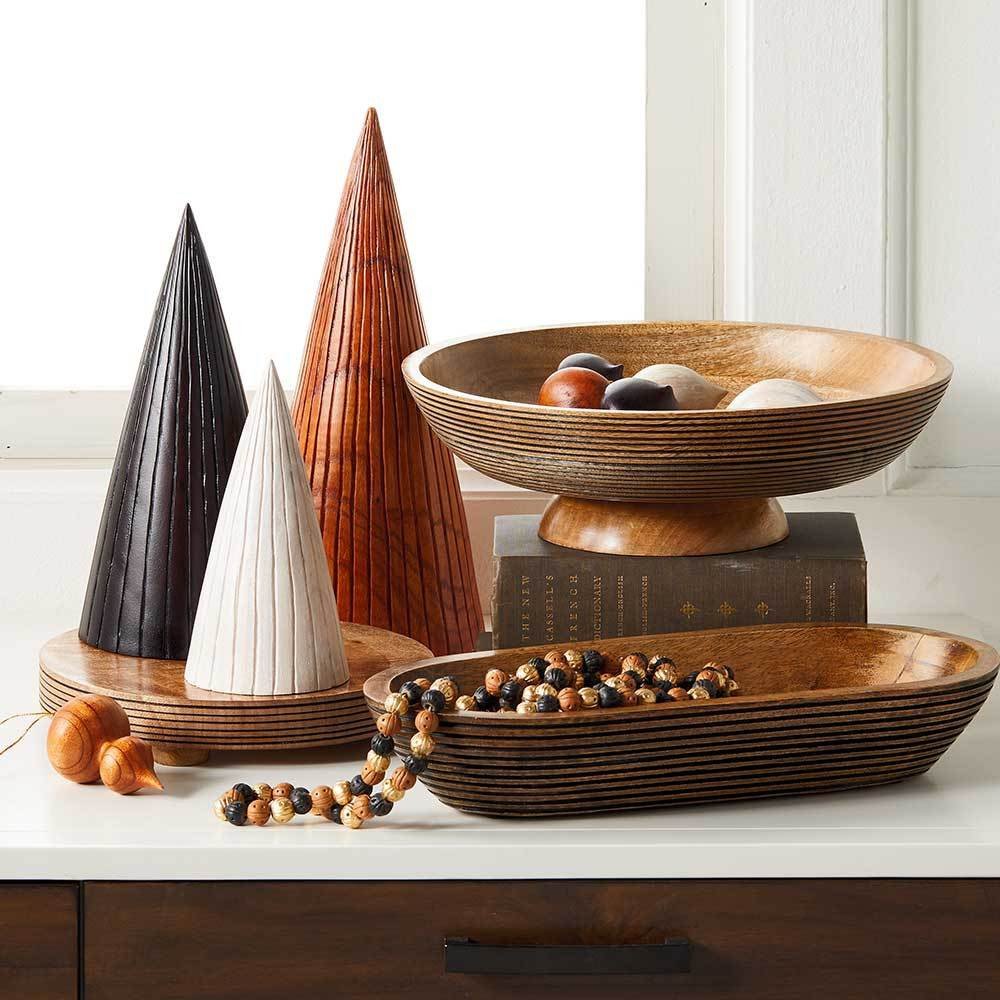 Sustainable Serveware | Kaala Ribbed Wooden Pedestal Bowl | SERRV