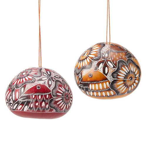 serrv avian motif gourd ornaments - set of 2