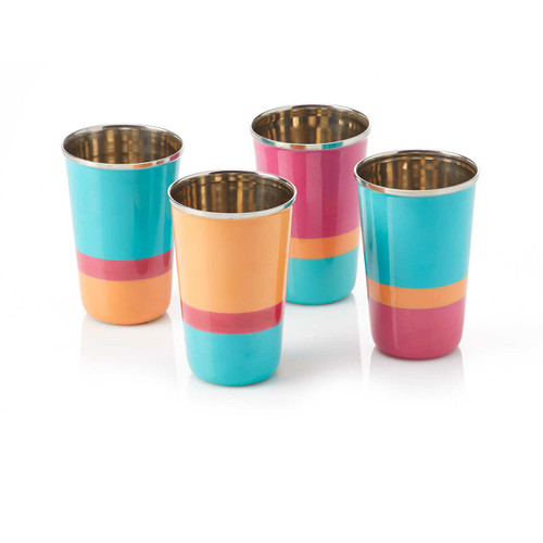 serrv bright stripe steel cups - set of 4