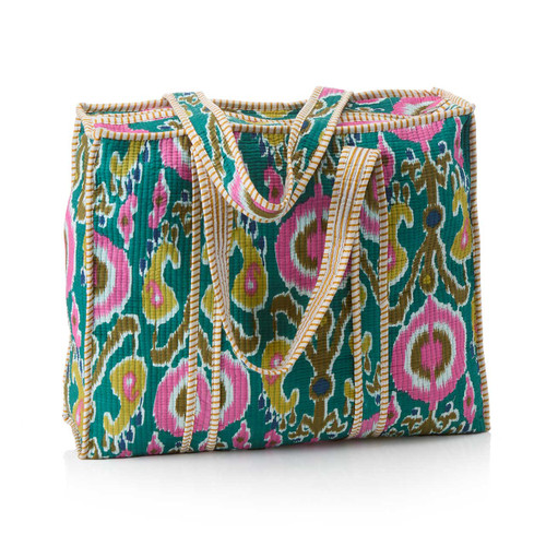 serrv lagoon paisley ikat quilted tote