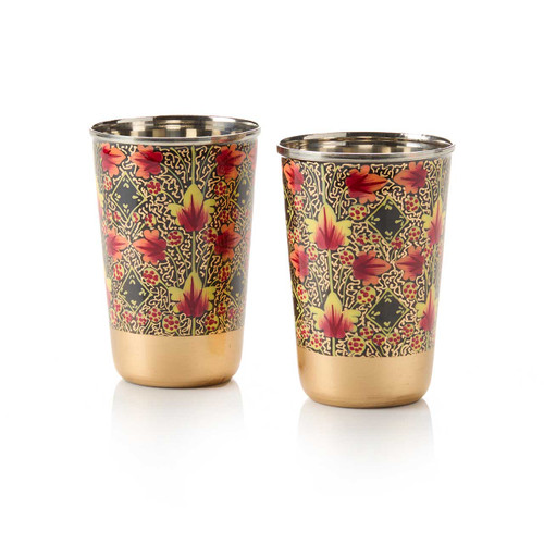 serrv gilded foliage steel cups - set of 2