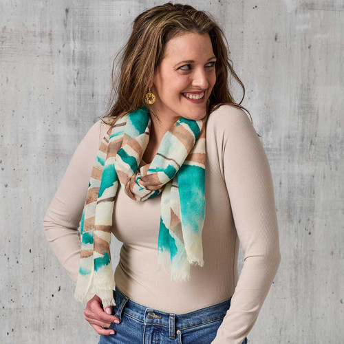 serrv teal meadow hand-painted scarf alt 2