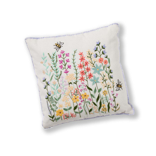 serrv bees & blooms embroidered pillow