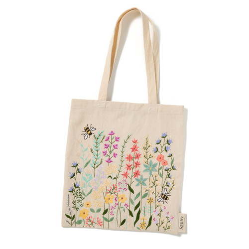 serrv bees & blooms embroidered tote