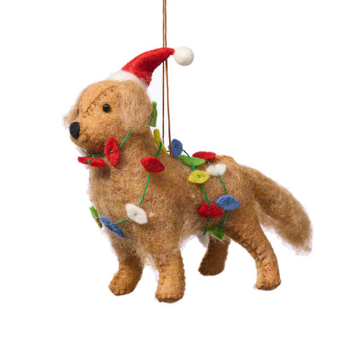serrv festive golden retriever ornament