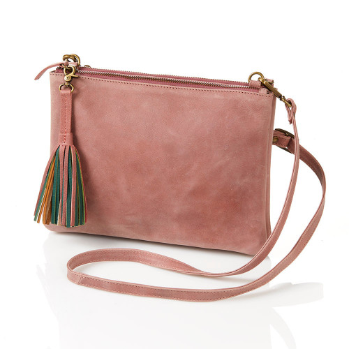 serrv rose leather crossbody bag