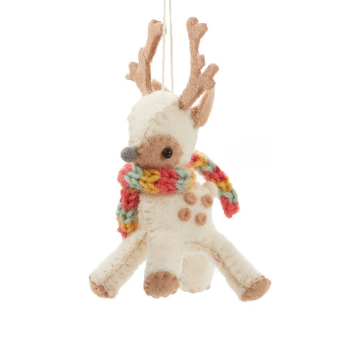 serrv cream reindeer ornament