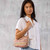 serrv upcycled silk shoulder bag on model