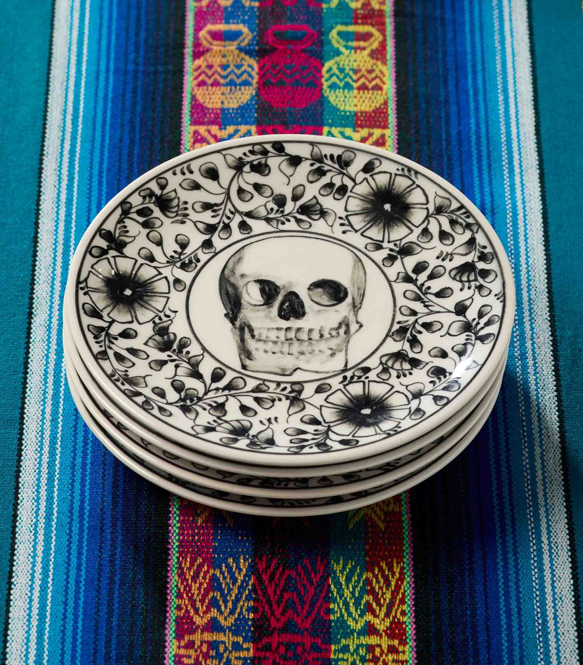 Ceramic skull plates hand-painted in Vietnam